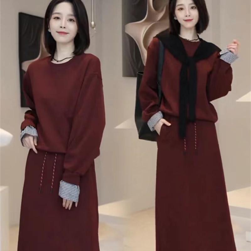 

Женский повседневный спортивный костюм-двойка: Свободный свитшот и облегающая миди-юбка для весны/осени 2024. Extra Large красный