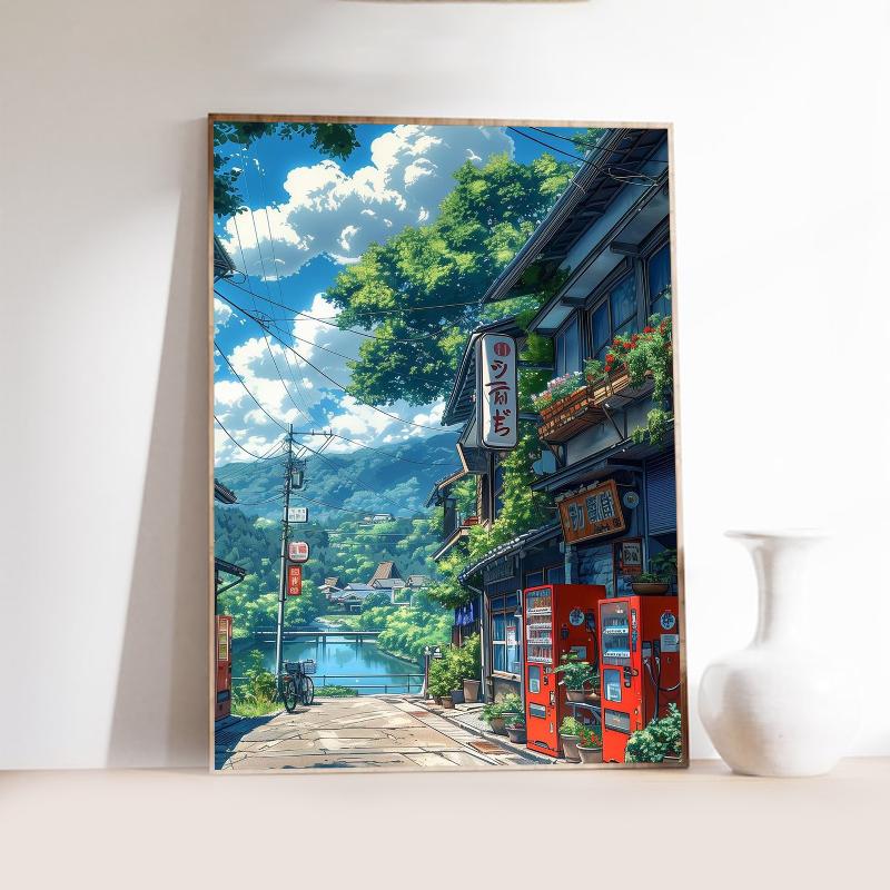Manga Style Japanese Street Landscape Canvas Prints Night Hut Wall Art Posters for Living Room Coffee House Bar Home Decor Gifts