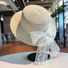 Girls Japanese-Style Bow Tie Lace Flat Brimmed Sun Hat For Outdoor Travel Wide Brim Sun Protection Shade Hat
