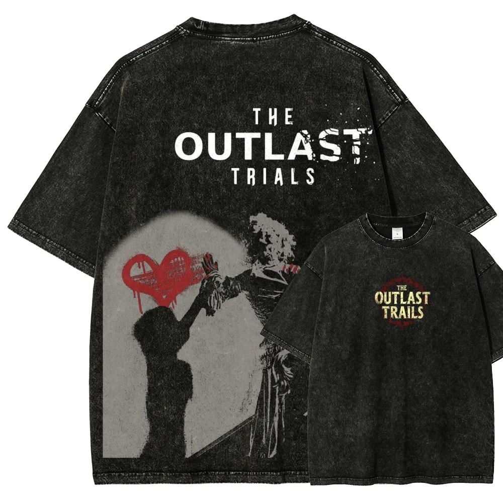 The Outlast Trials Washed T-shirt Year Round Clothing Personality Clothes Oversized Unisex New Model Couples Y2k Short Sleeves