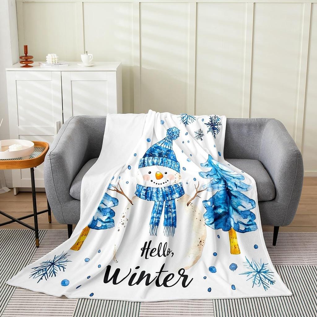 Snowman Winter Holiday Throw Blanket Festive Design for Living Room Decor Gift for Her CozyStyle180x250