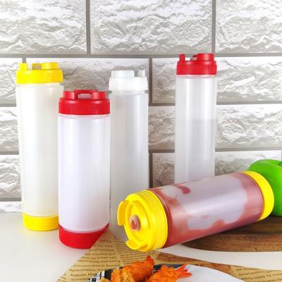 Double Head Sauce Bottles Big Capacity 16oz 20oz 24oz Squeeze Bottles Plastic Portbale Tomato Catchup Dispenser Picnic Cooker