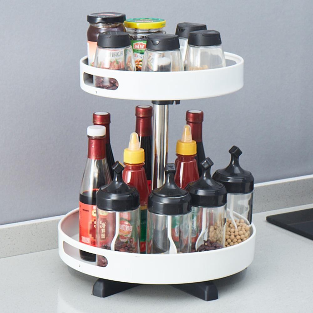 2-х уровневая вращающаяся кухонная стойка для хранения приправ из углеродистой стали, органайзер для шкафа на столешницу A