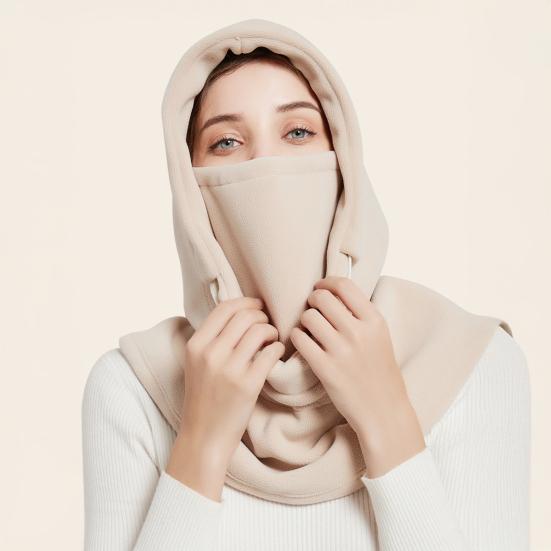 Fleece Riding Headgear Solid Color Adjustable Drawstring 3 In 1 Skiing Hat