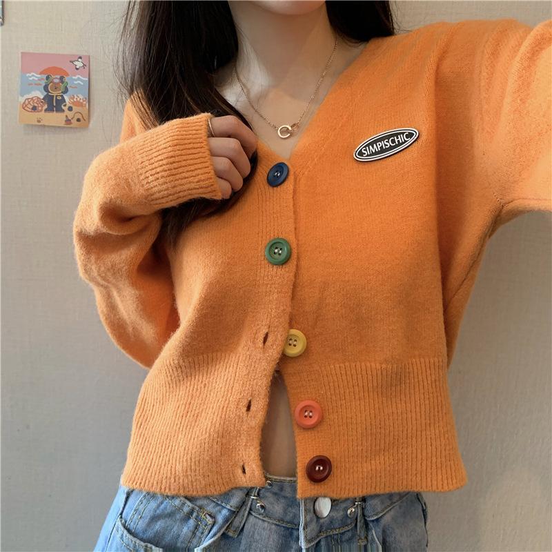 Women Sweater Cardigan Solid Korean V-neck Knitted Cardigan Lady Casual Slim Colorful Single Breasted Short Jumper Coats