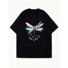 Oversized T Shirt Black Dragonfly Print And Small Dragonflies Summer Casual Wear