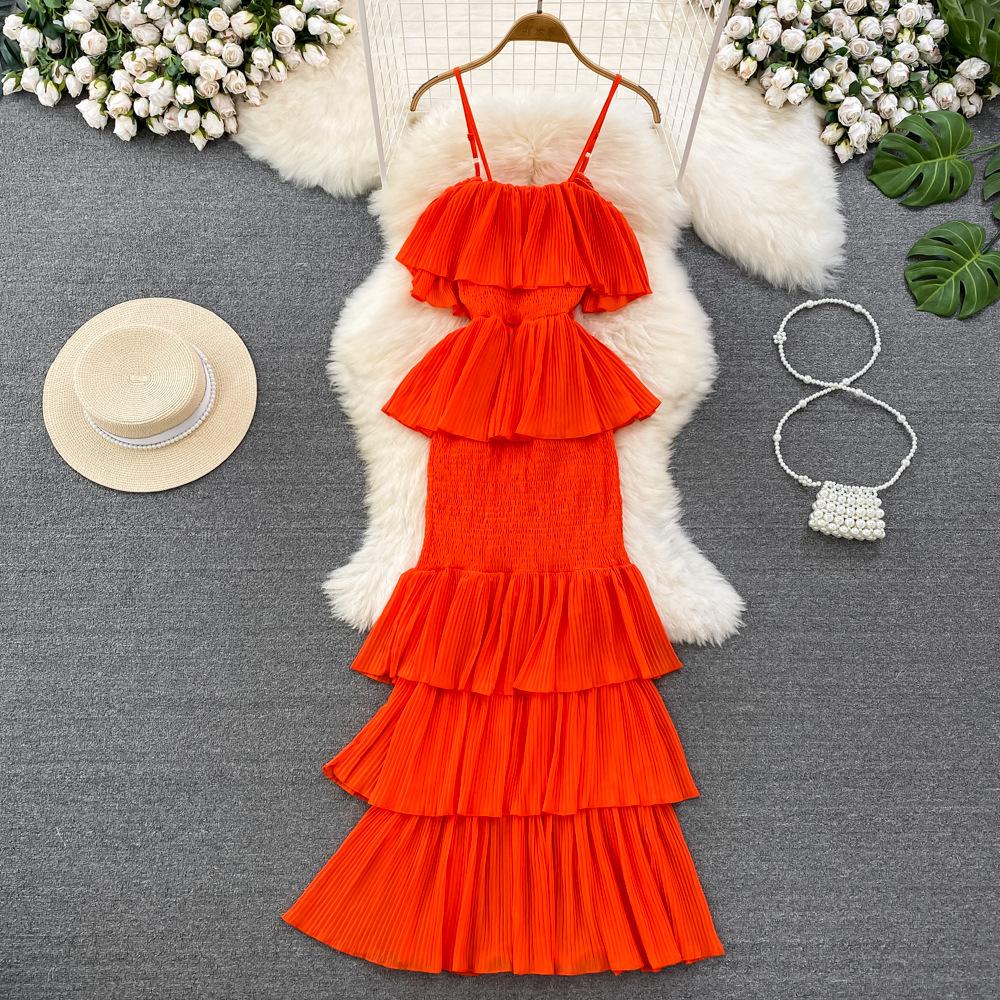 Letní dámské módní šaty na ramínka Sladké bez zad Vysoký pas Nepravidelné A-linie Dortové šaty Plážové šaty na dovolenou u moře