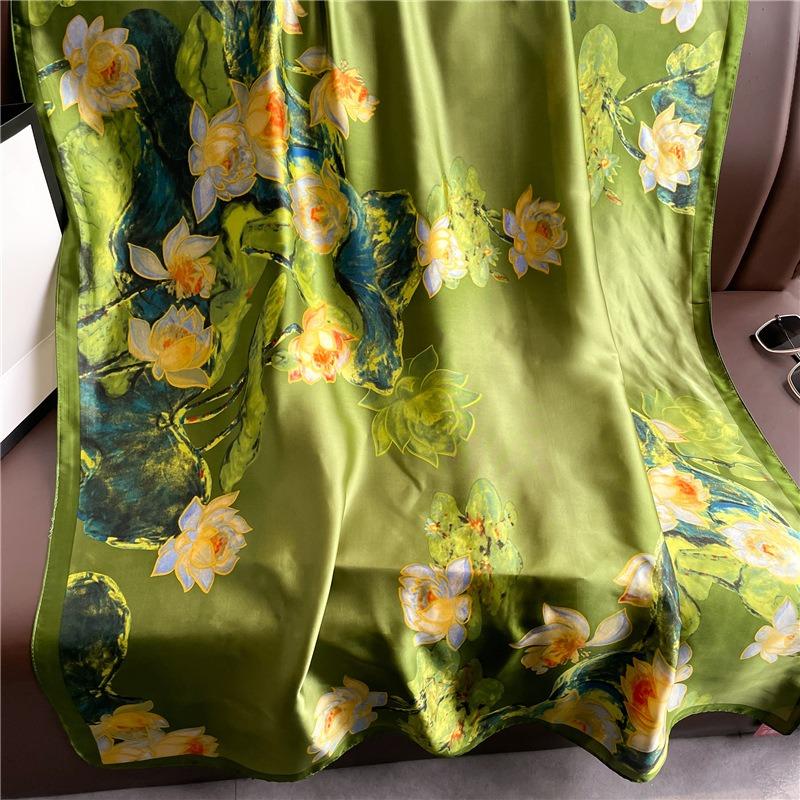 Lotus Pond Luxury Scarf Women's Delivery New Silk Scarf Long Large Size Travel Shawl Sunscreen