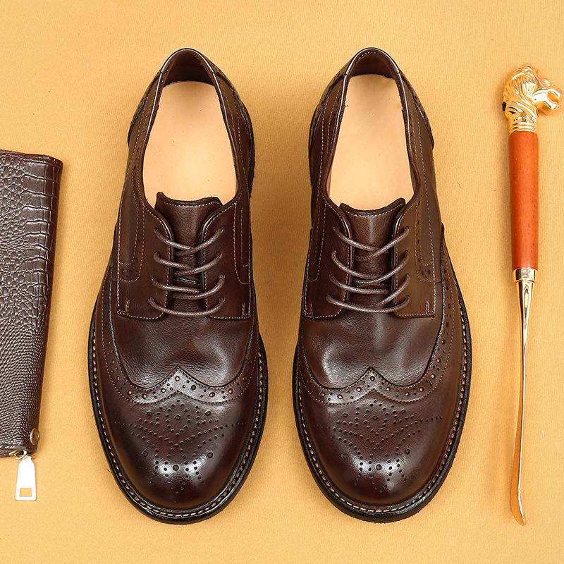 Exclusive Handmade Washed Leather Men's Retro Brogues