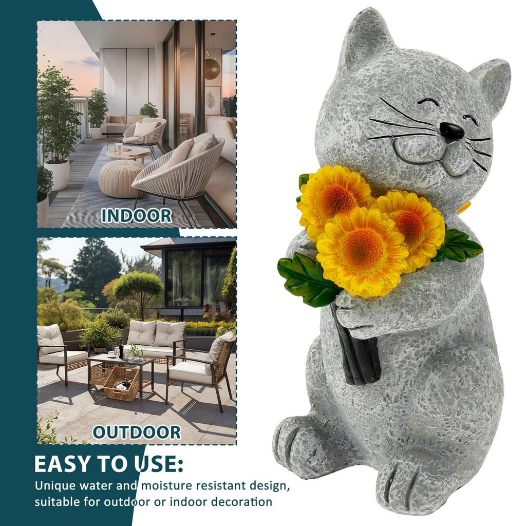 Unique Solar Garden Statues Lights Cat Figurines Succulent Flower Butterfly Art Design for Home Outdoor Patio, Porch Yard Balcon