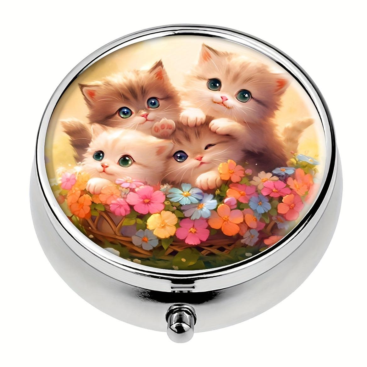 A cat round medicine box,household portable medicine storage box,3compartment packing medicine box,outdoor travel,office sorting