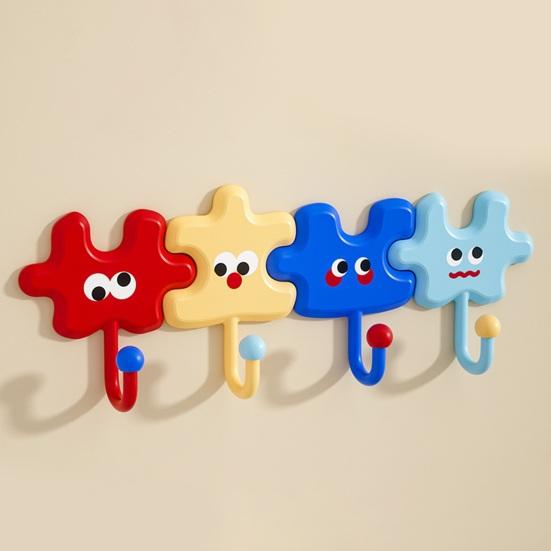 4Pcs Cartoon Wall Hooks Adhesive Waterproof Bathroom Hook Fun Puzzle Piece Hooks for Entrance Kids
