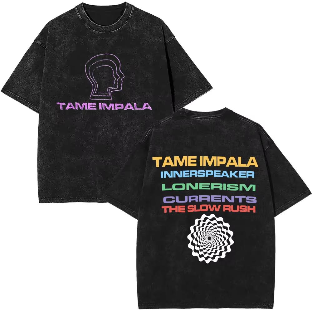 Washed vintage retro popular rock band Tame Impala patterned print Tshirt womens fashion retro Tshirt S