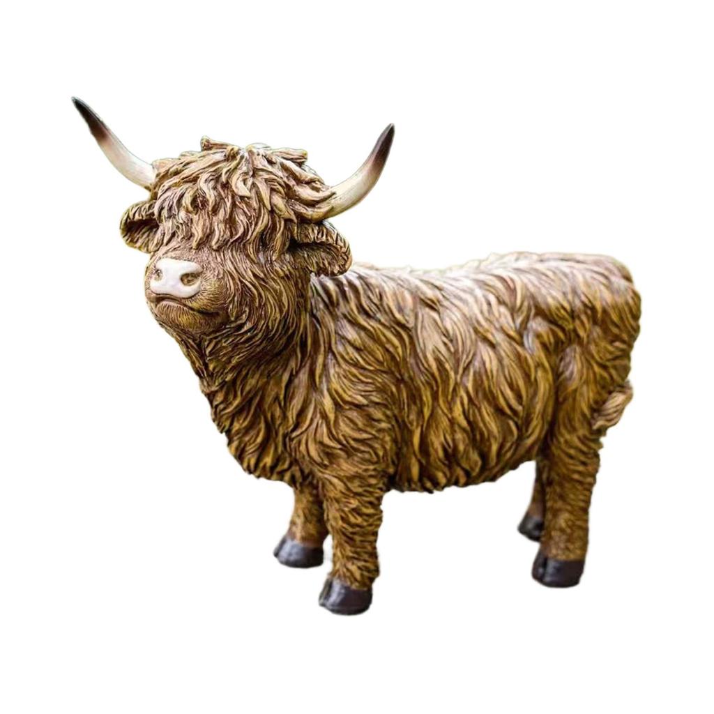Garden Statue Highland Cow Figurine Collectible Creative Modern Yard Art Decor Tabletop Ornament for Garden Bookshelf Bedroom