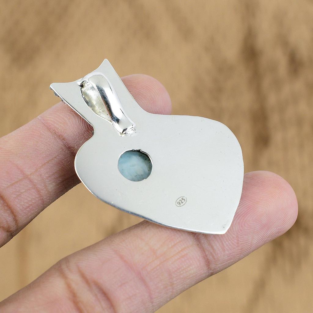 Natural Larimar Gemstone Indian Jewelry 925 Sterling Silver Pendant For Women
