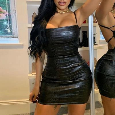 Women's Clothing, New Summer Strapless Sexy Backpacking Pu Dress Short Skirt