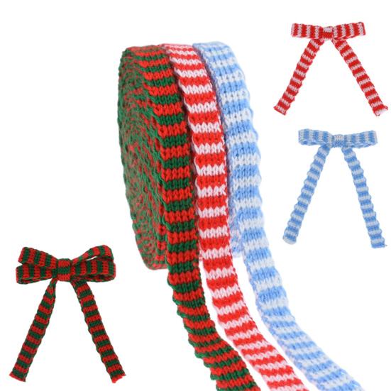 Christmas Knitted Ribbon 9.8Ft DIY Yarn Knit Ribbon Doll Scarf Dual Color Stripe Ribbon