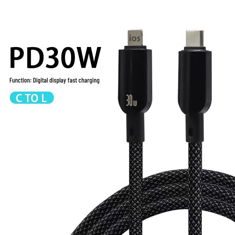 100W Transparent Braided Fast Charging Cable with Digital Display for Huawei and Apple, PD Type-C.