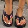 Plus Size 48 Women's Floral Flip-flops, Comfortable Platform Summer Sandals with Flower-edged Beach Shoes