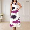 Women Plus Size Round Neck Triple Keyhole Sleeveless Tie Dye Printed Maxi Dress