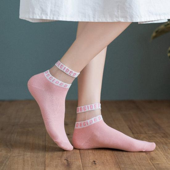 2 Pairs Women Cotton Breathable Mesh Sweat Absorbent Letter Summer Ankle Socks