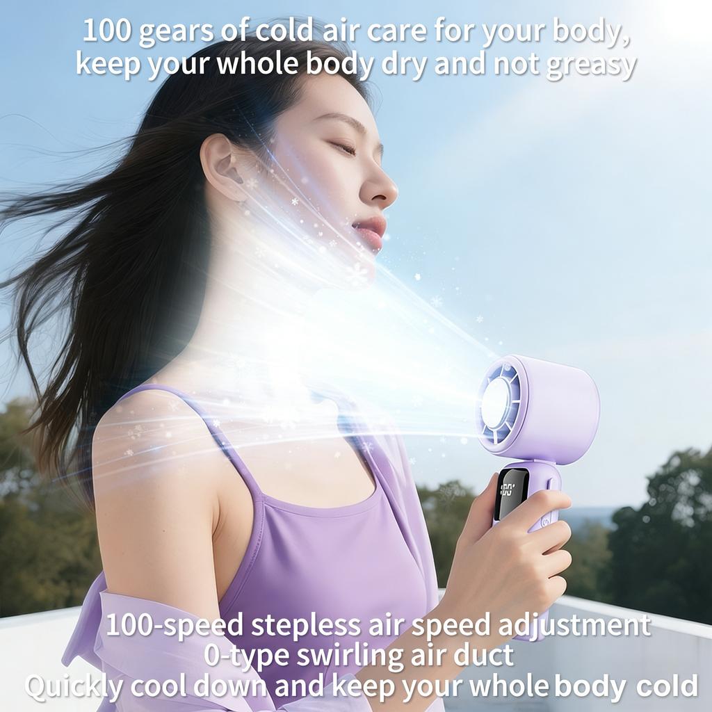 16°C Icy Cold Portable Handheld Fan Foldable Neck Hanging Fan 100 Speeds Rechargeable Mini Fan with Digital Display