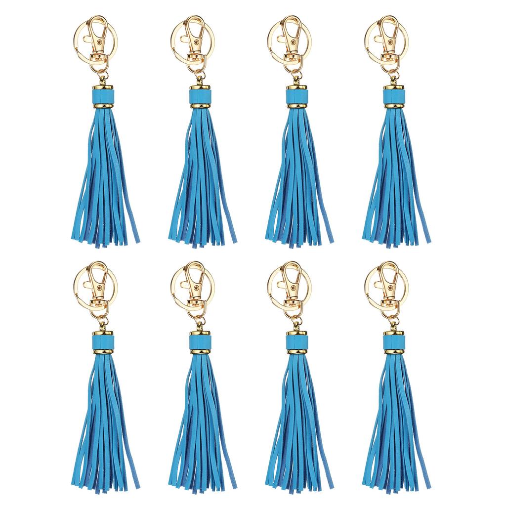 8pcs PU Leather Tassels PU Tassels with Key Rings Tassel Curtain Bag Tassel for Jewelry Making Phone Straps Handbag DIY Crafts