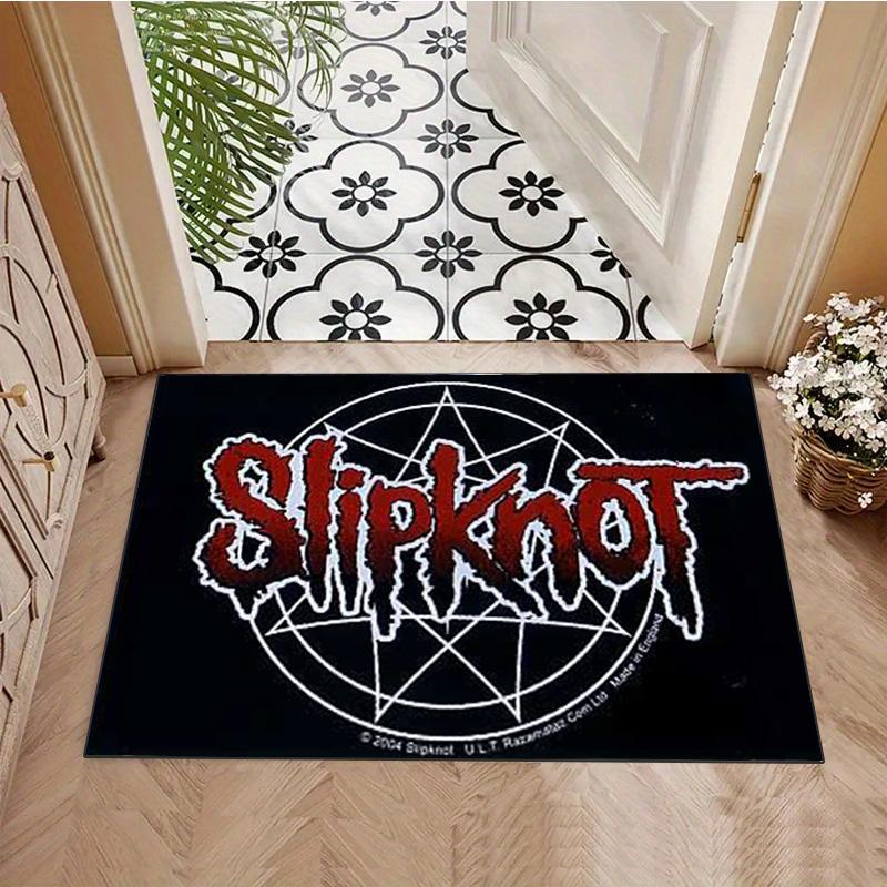 Slipknot Red Nonagram Logo Area Rug Non Slip Mat, Black Background Heavy Metal Band Carpet for Bedroom Decor