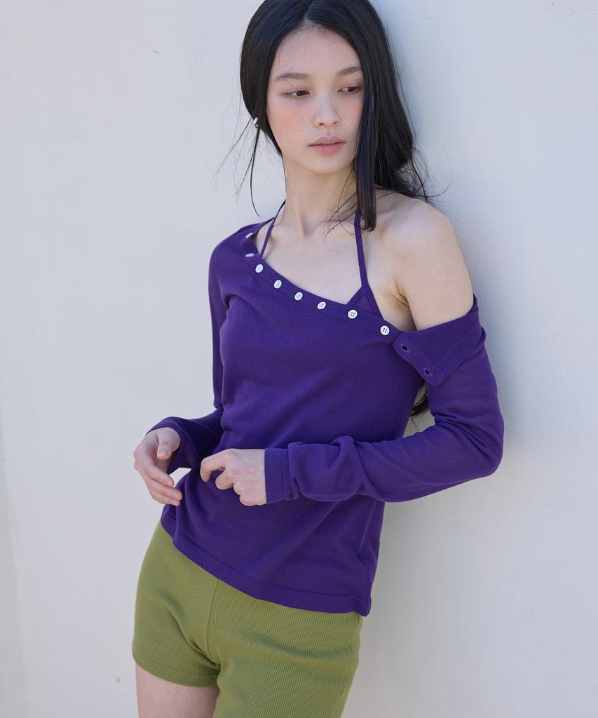 Michikoleondeonkosino Off-Shoulder Sleeveless Knit Set Purple