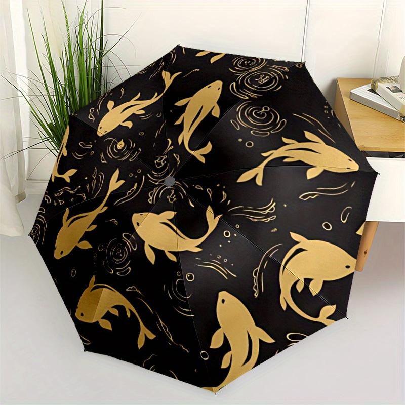 1pc Fish Pond Automatic Open/close Folding Compact Umbrella, 8-Rib Sturdy Canopy, Lightweight Portable, Commuting Use, Gift, Outdoor Umbrella, Travel