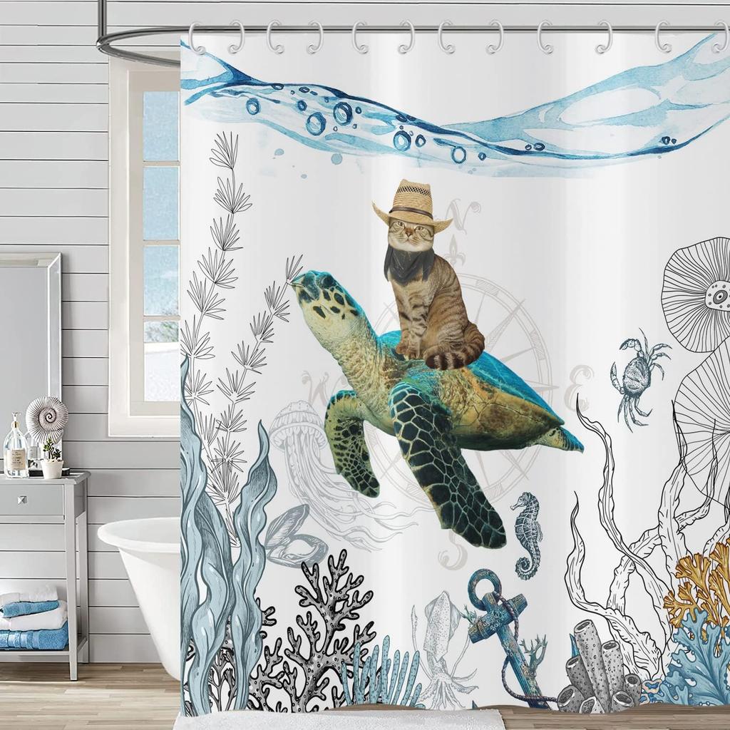 Funny Cute Puppy Animal Pattern Shower Curtain 180x 180cm, Kids Bathroom Decorative Shower Curtain Waterproof