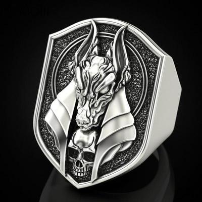 Anello da uomo vintage in argento 925 con testa di lupo, placcato in oro 18k, regalo per feste