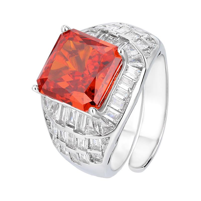 Jewelry Copper Bottom Gold-Plated High Carbon Diamond Ice Flower Square Diamond Copper Inlaid Princess Square Light Luxury Ring Women 10 * 10