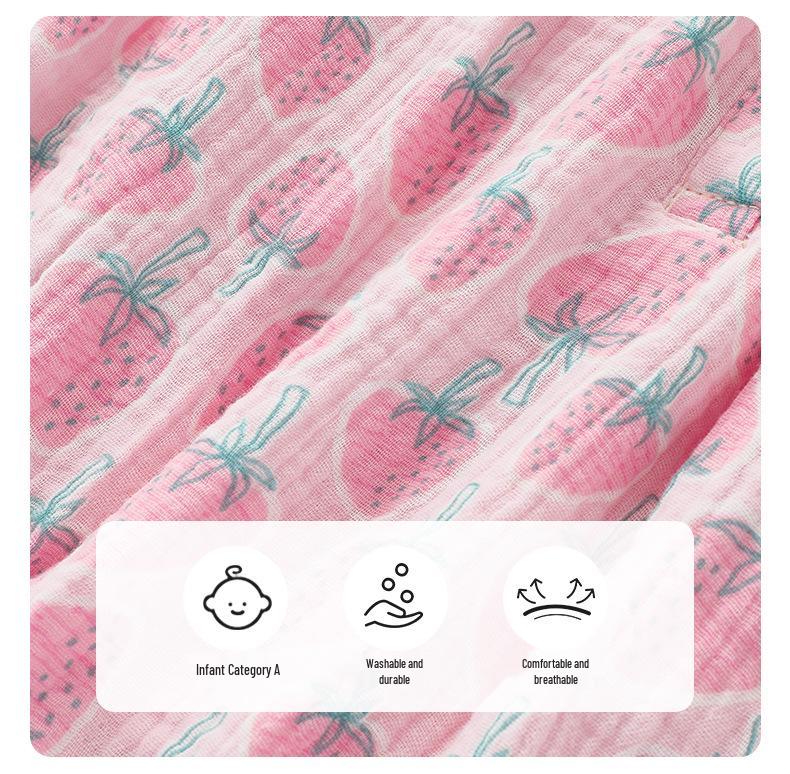 2025 Sommer Neugeborenes Erdbeer-Baumwoll-Strampelhöschen - Ärmellos, Spaghettiträger, Druckknopfverschluss im Schritt