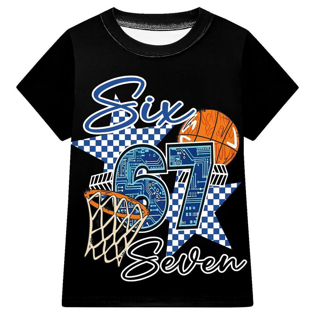 3341 Multi-color Kids Boy Girl Brainrot 67 Print T-Shirt Top