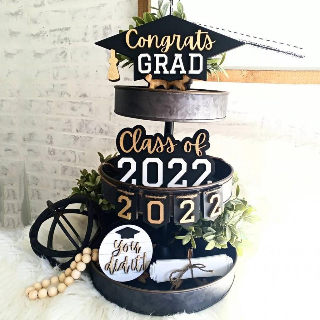 Graduation Tiered Tray Decorative Class Of 2022 Congratulations Graduation Wooden Tiered Tray Decorative Sign