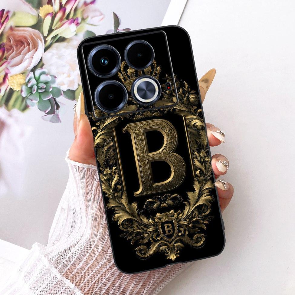 For Infinix Note 40 4G Case Silicone Luxury Crown A-Z Letters 2D Flat Pattern Soft Phone Case For Infinix Note40 4G X6853 Cover