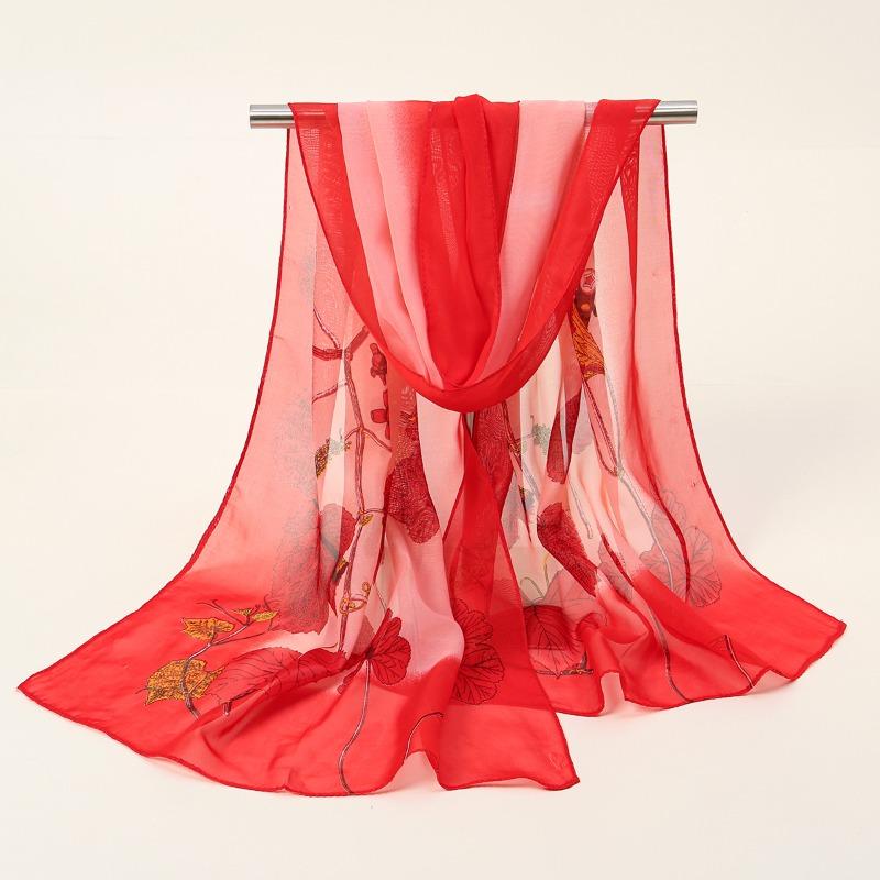 

Summer sunscreen silk scarf women s ginkgo biloba chiffon printing silk scarf long beach scarf yarn shawl dual-purpose 150*50cm