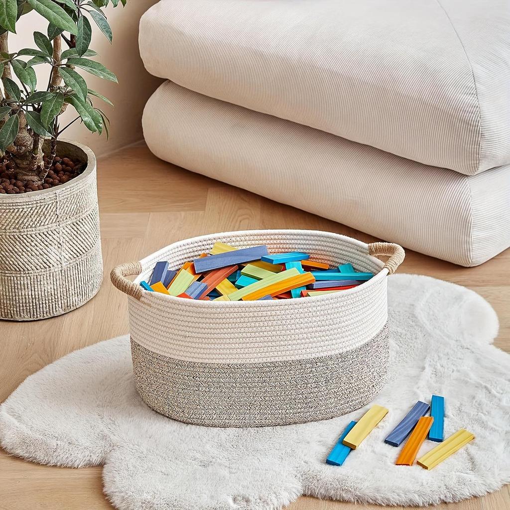 Large Woven Cotton Storage Basket for Toys, Snacks, Underwear, Socks, and Clothes
