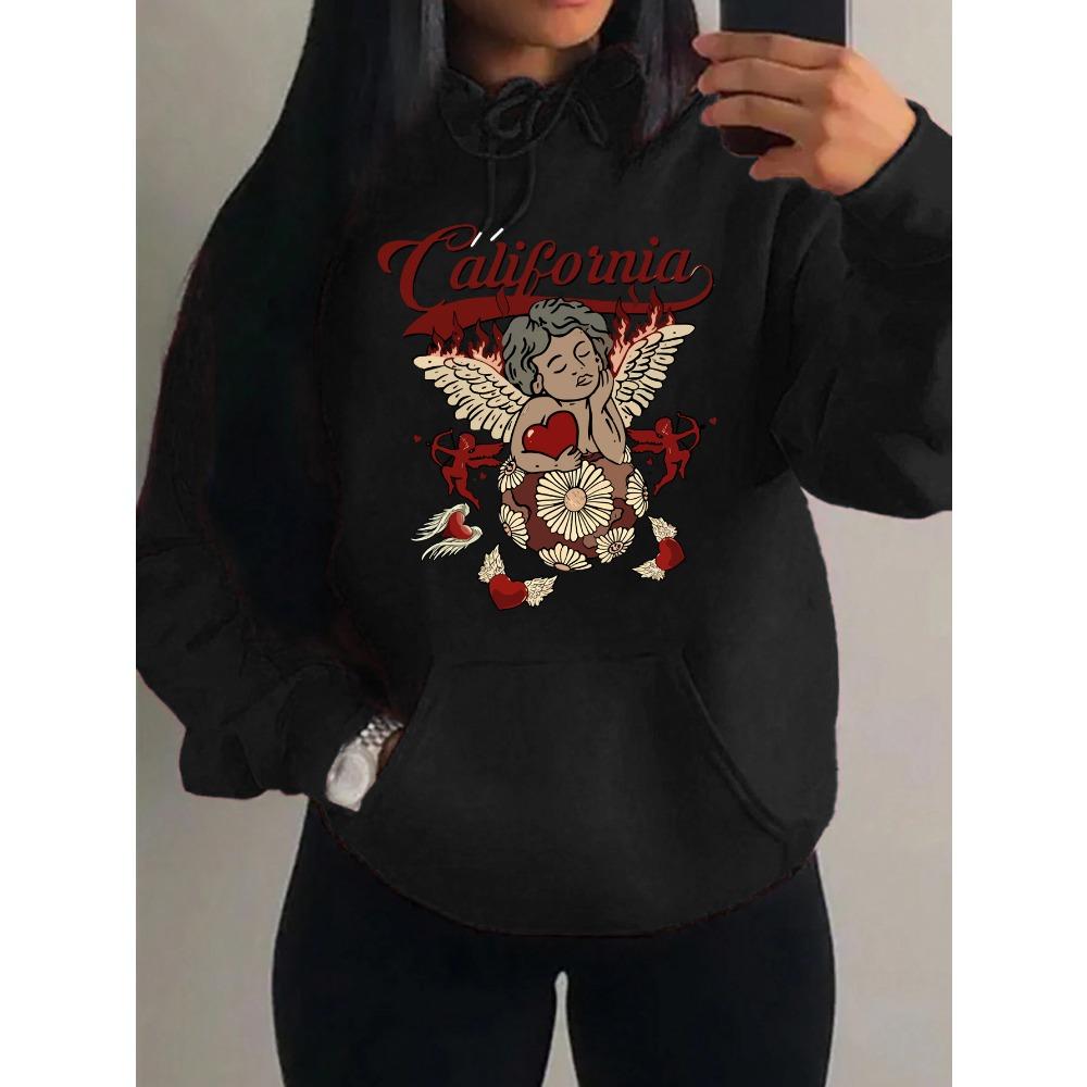 California Love Wing Angel Boy Printed Hoodies Women Harajuku Pocket Streetwear Fashion Oversized Hoody Fleece Autumn