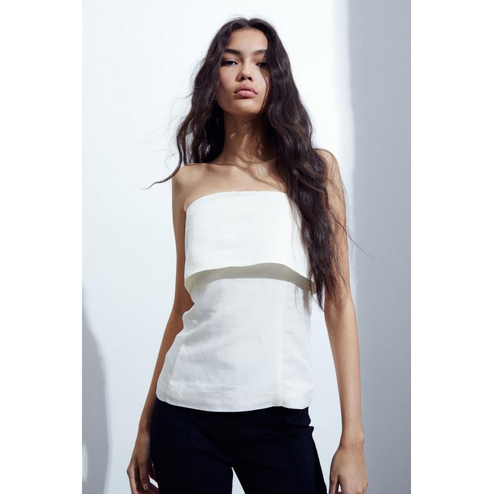 

Кремовый топ без бретелек из льняной смеси HM