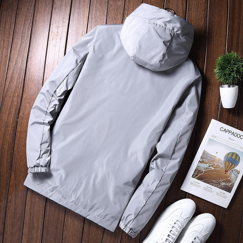 Men's Spring Summer Hooded Jackets Windbreaker Reflective Coat Waterproof Casual Bomber Outwear