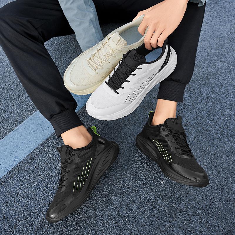 Men’s Black Sports Shoes White Running Sneakers Summer Breathable Shoes Students Large Size Jogging Shoes Light Weight