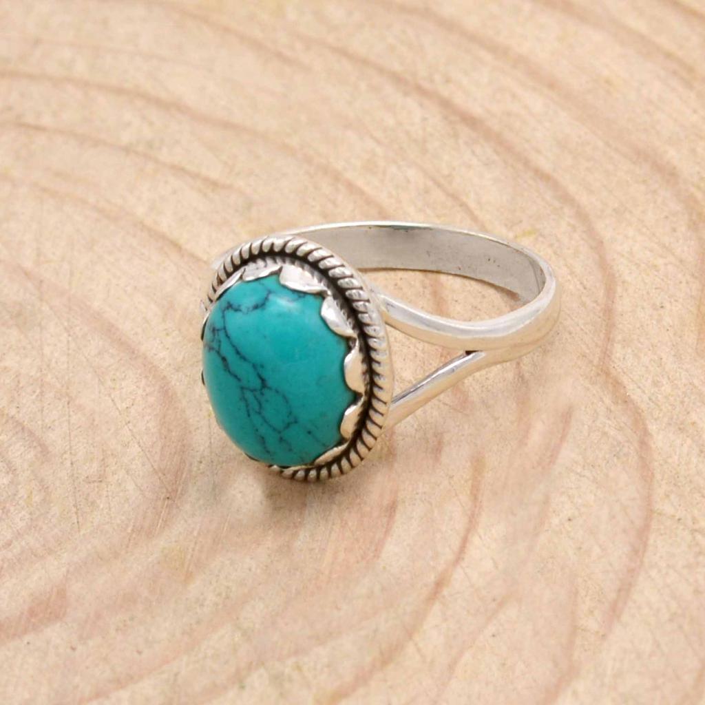 Turquoise 925 Sterling Silver Ring, Firoza Gemstone Handmade Women Boho Ring Jewelry