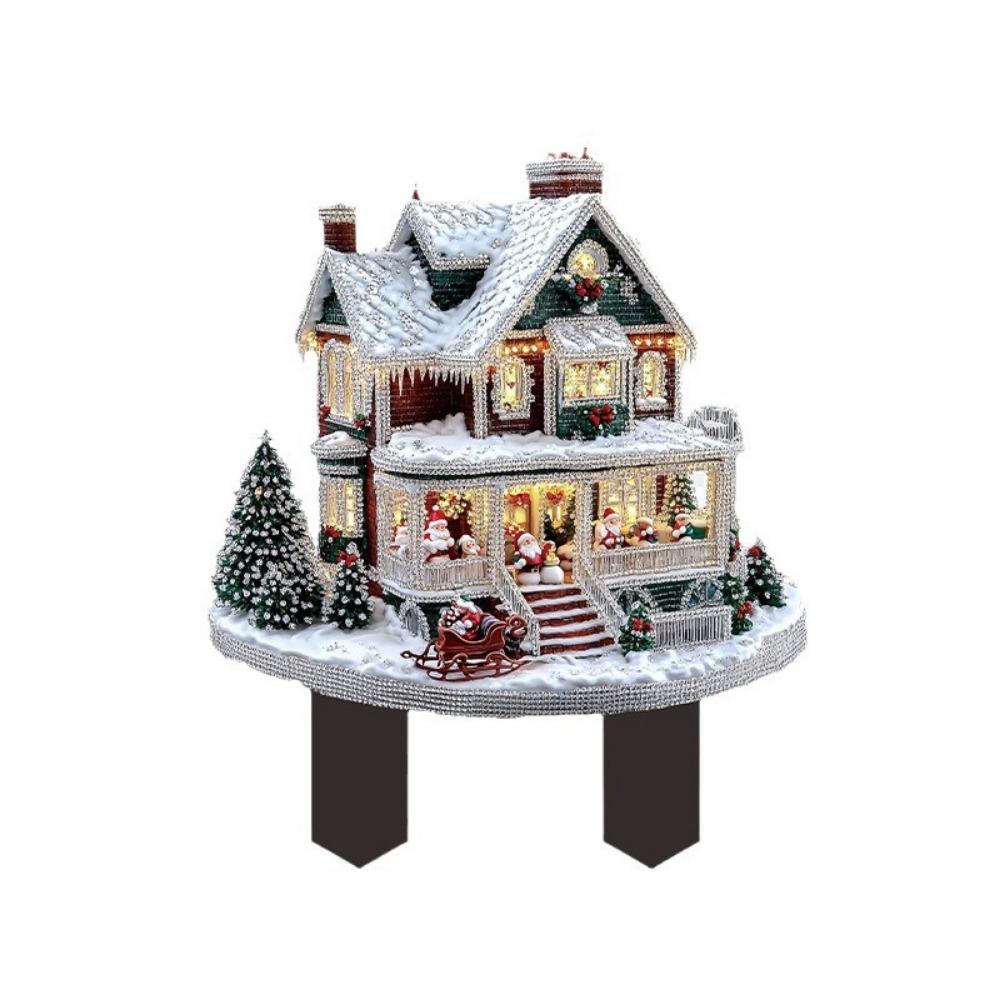 

2D Christmas Acrylic Yard Signs Waterproof Christmas Elf House Garden Stake Patio Lawn Style A