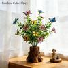 10pcs Colorful Butterfly Stems with Green Leaves In Wood Pot Artificial Butterfly Picks for Autumn Decor Home Decoration