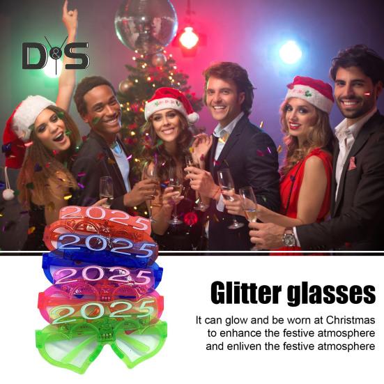 2025 Christmas Glasses Sequin 3 Flashing Modes LED Light Up 2025 New Year Photo Prop Anti-slip Unisex Holiday Themed Party Atmosphere Activator