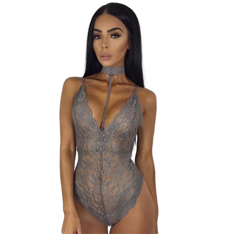 Floral V Neck Bodysuit Backless Lace Bodysuit Women Sexy Sheer Mesh Bodysuit Women's Pajamas Babydoll Sexy Erotic Lingerie