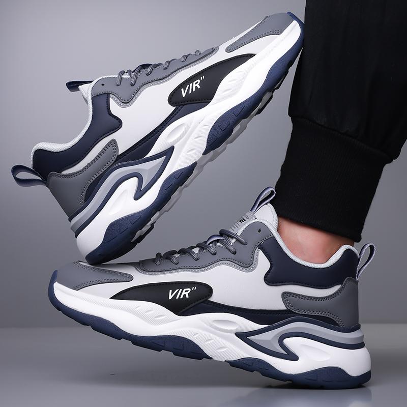 Men Leather Look Casual Sport Sneakers Lightweight Running Style Shoes for Walking Commuting Travel and Everyday Wear Sizes 38-46