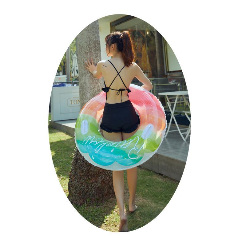 Adult Rainbow Flower Swim Ring Thick Pvc Swim Ring Gradient Color Water Ring